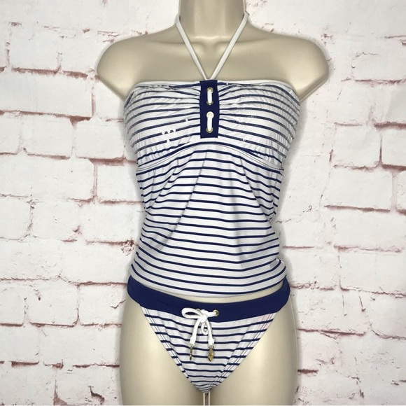 ❗️SOLD ❗️SPERRY TOP SIDER Tankini Swimsuit Set M Navy and White Size Medium - Picture 2 of 16